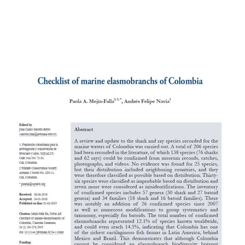 Lista de especies de tiburones y rayas de Colombia